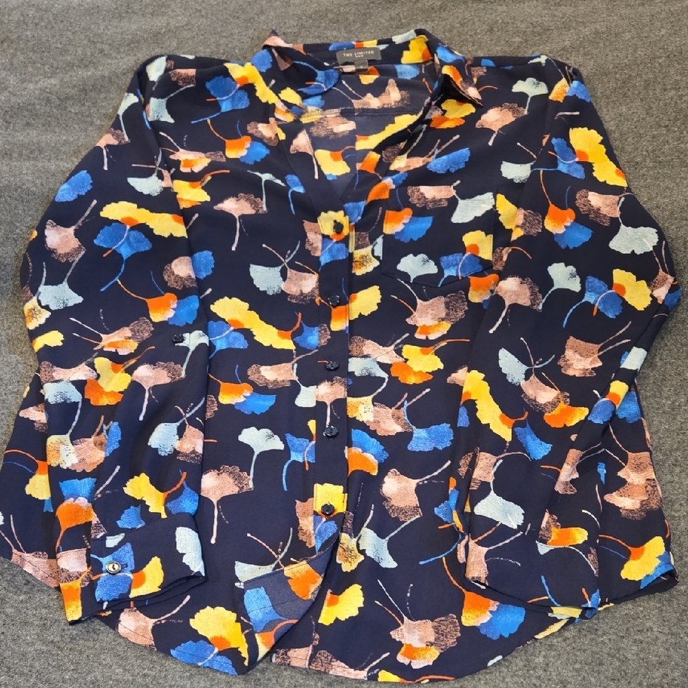The Limited Blue and Orange Notched Collar Button Down Shirt